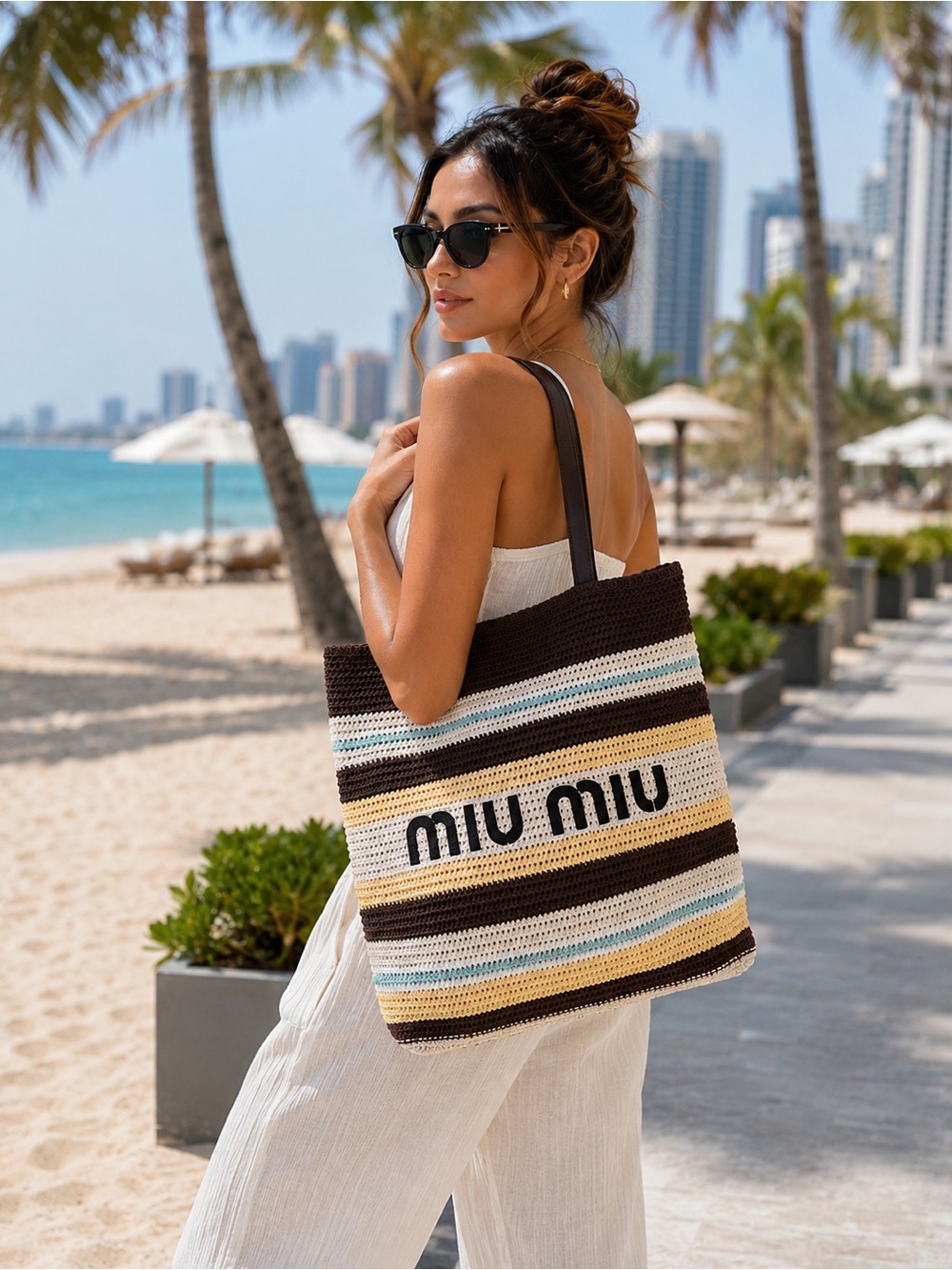 NWT Striped Crochet Tote Bag